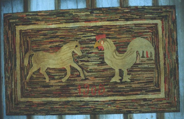 Horse &  Rooster Hooked Rug