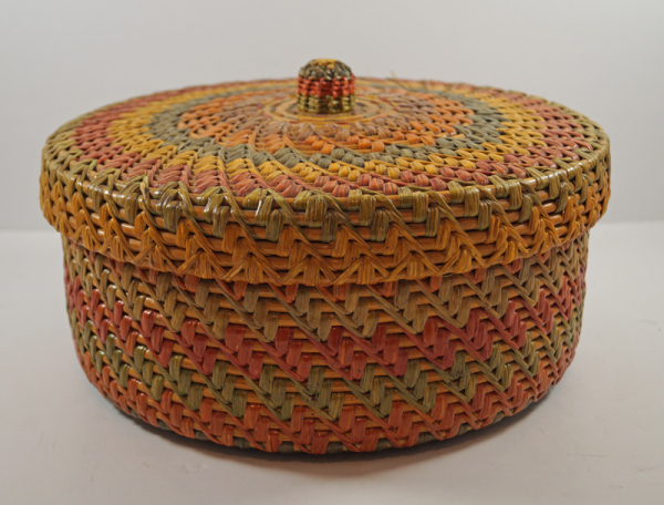 Antique Folk Art Woven Sewing Basket 