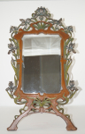 Click to view Antique Bevel Mirror w/ iris Flower Cast iron photos