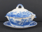 Click to view Child’s Blue China Toy Tureen 4 3/4”  photos