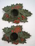 Click to view Holly Leaves & Berry Cast Iron Candle Holders photos