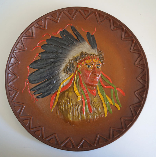 Native American Indian Cast Iron Plaque