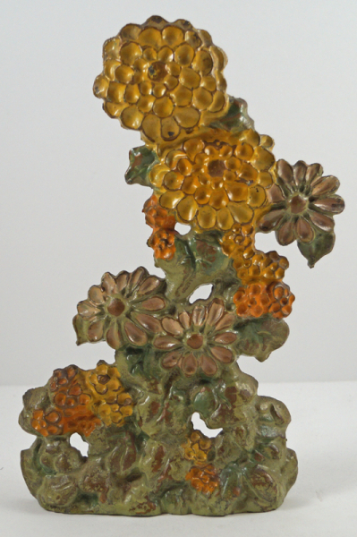 Antique Zinnias Flowers Cast Iron Doorstop