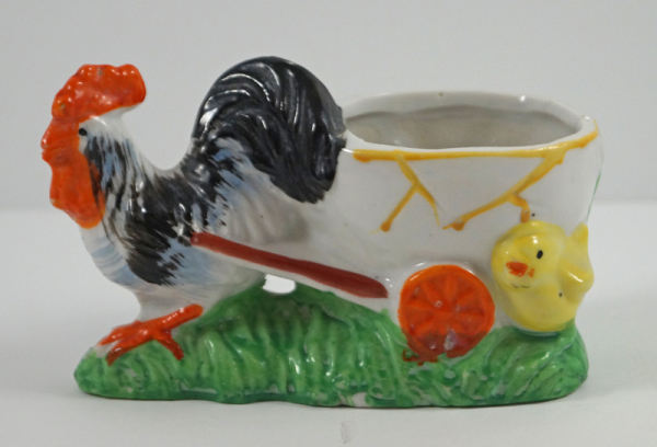 Rooster w/ Egg Cart Ceramic Candy Container