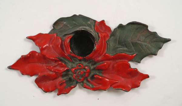 Antique Poinsettia Cast Iron Candle Holder