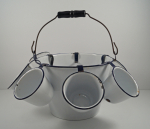 Click to view Antique White Enamelware Bucket w/ Cups photos