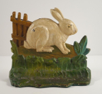 Click to view Antique Rabbit by Fence Cast Iron Doorstop photos