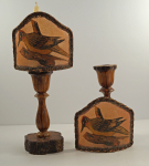 Click to view Adirondack Camp Candle Sticks w/ Woodpecker  photos