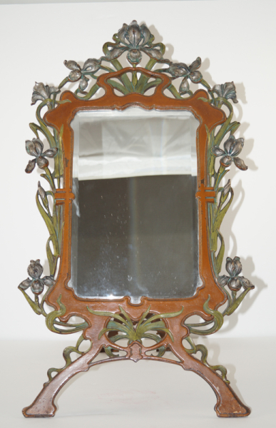 Antique Bevel Mirror w/ iris Flower Cast iron