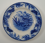 Click to view Antique Flow Blue Ceramic Plate w/ Shorebird photos