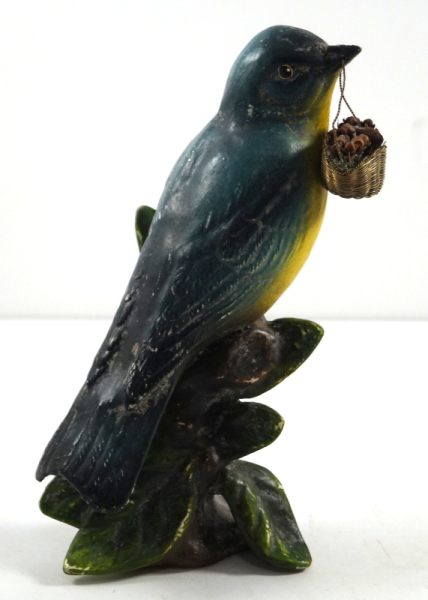 Antique Blue Bird w/ Basket Chalk Figurine